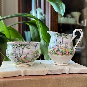 Vintage Royal Albert Silver Birch Mini Cream and Sugar Dish Bone China England